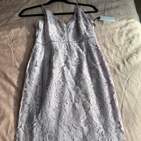 NWT astr the label floral lace lilac purple sheath dress lattice inset - Picture 2 of 5